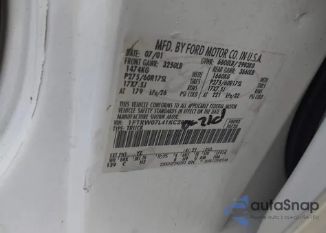 2001 Ford F-150 Supercrew Harley-Davidson Edition/King Ranch Edition/Lariat/Xlt из США, поврежденный, VIN 1FTRW07L41KC28725